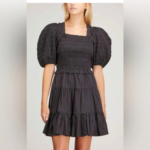 NWT Sea New York Sloane Puff Sleeve Smocked Dress in Black Size Small $375 - Picture 3 of 8